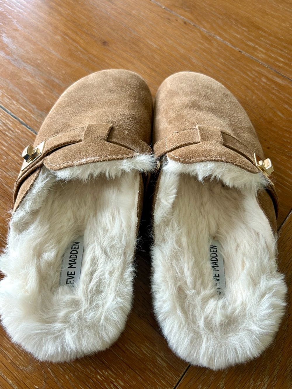 New Steve Madden Money F Leather Faux Fur Slop on Clogs - Picture 4 of 5